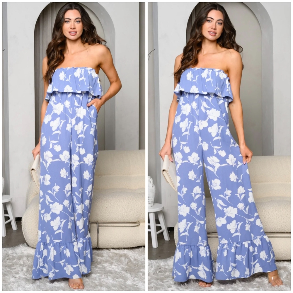 TCEC Boho Blue Floral Jumpsuit - Picture 5 of 7